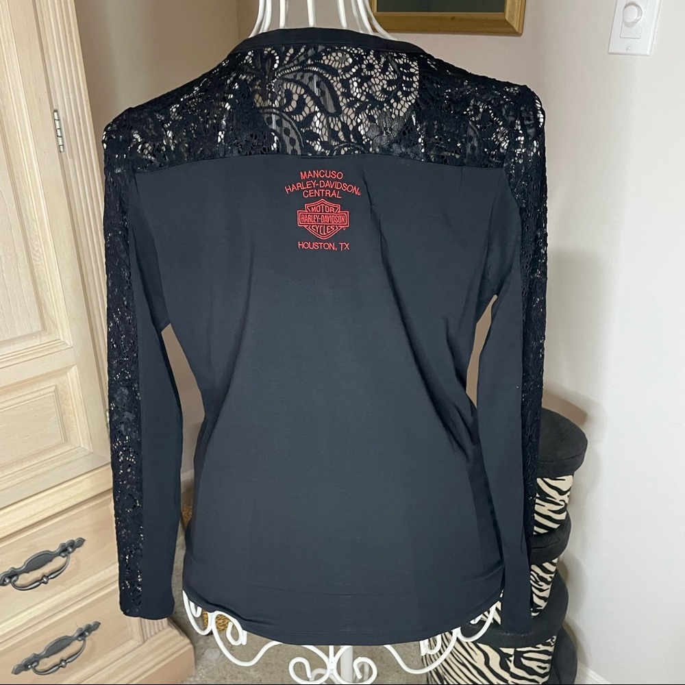Black Lace Harley-Davidson Long Sleeve Ladies Shirt - Picture 3 of 8